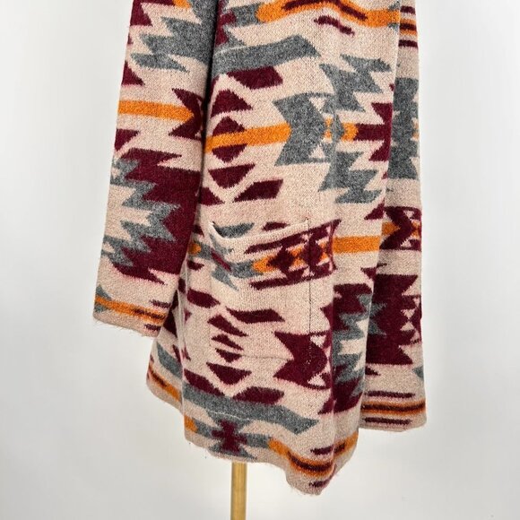 NWOT Joie Southwest Print Long Line Wool Blend Open Front Hooded Cardigan - Picture 6 of 7